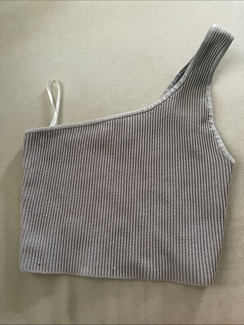 Babaton One-Shoulder Ribbed Crop Top - Gray small